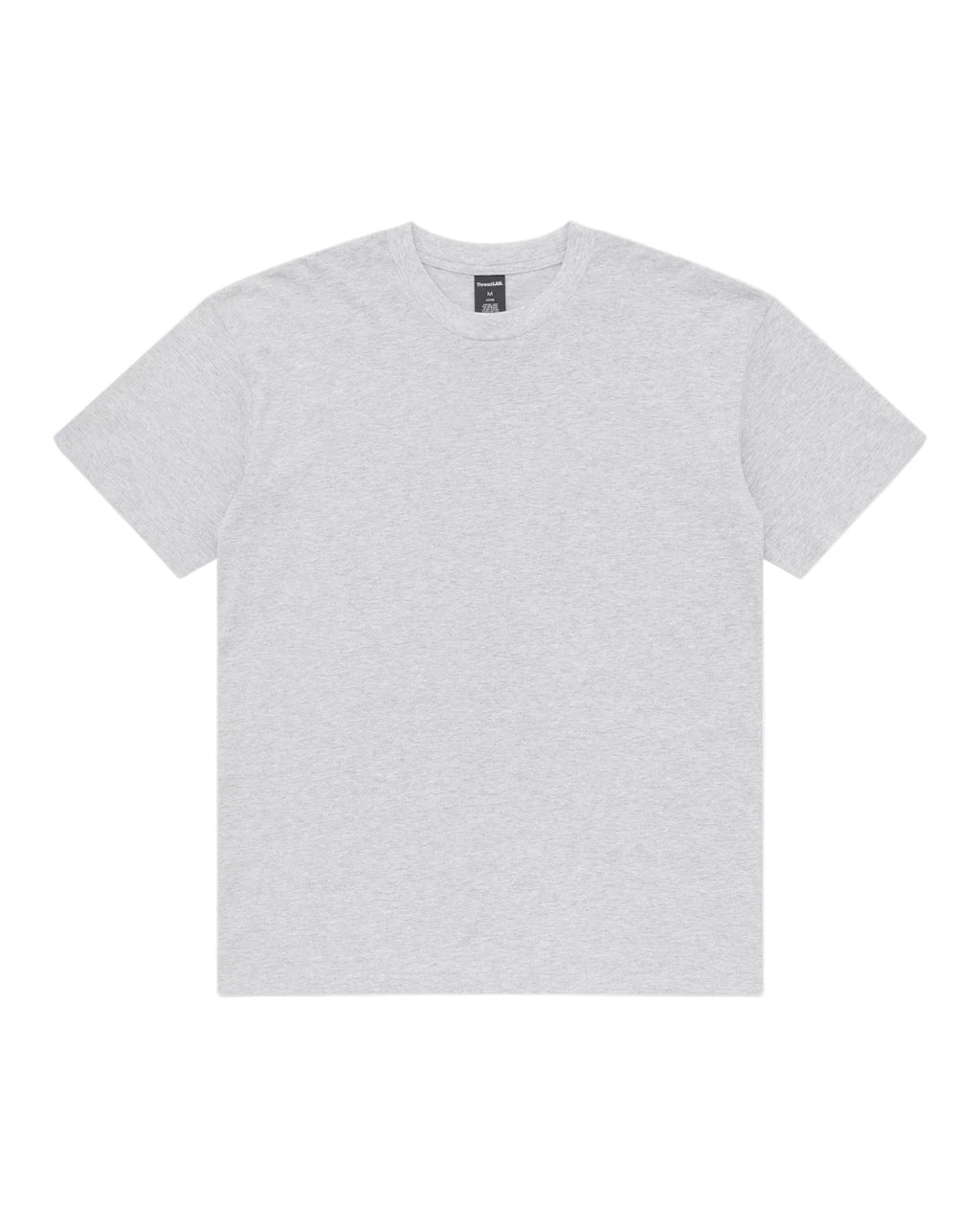 A light grey heathered crew neck t-shirt with short sleeves and a branded inner collar tag on a plain background.
