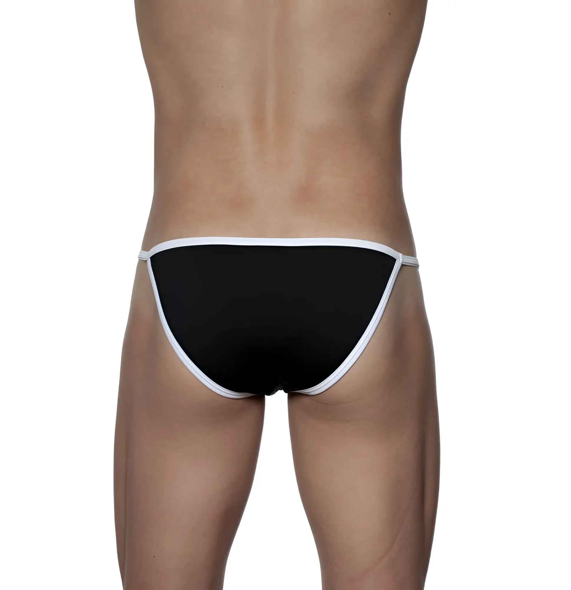 Black groovin accent string bikini briefs with white trim designed for comfortable everyday wear