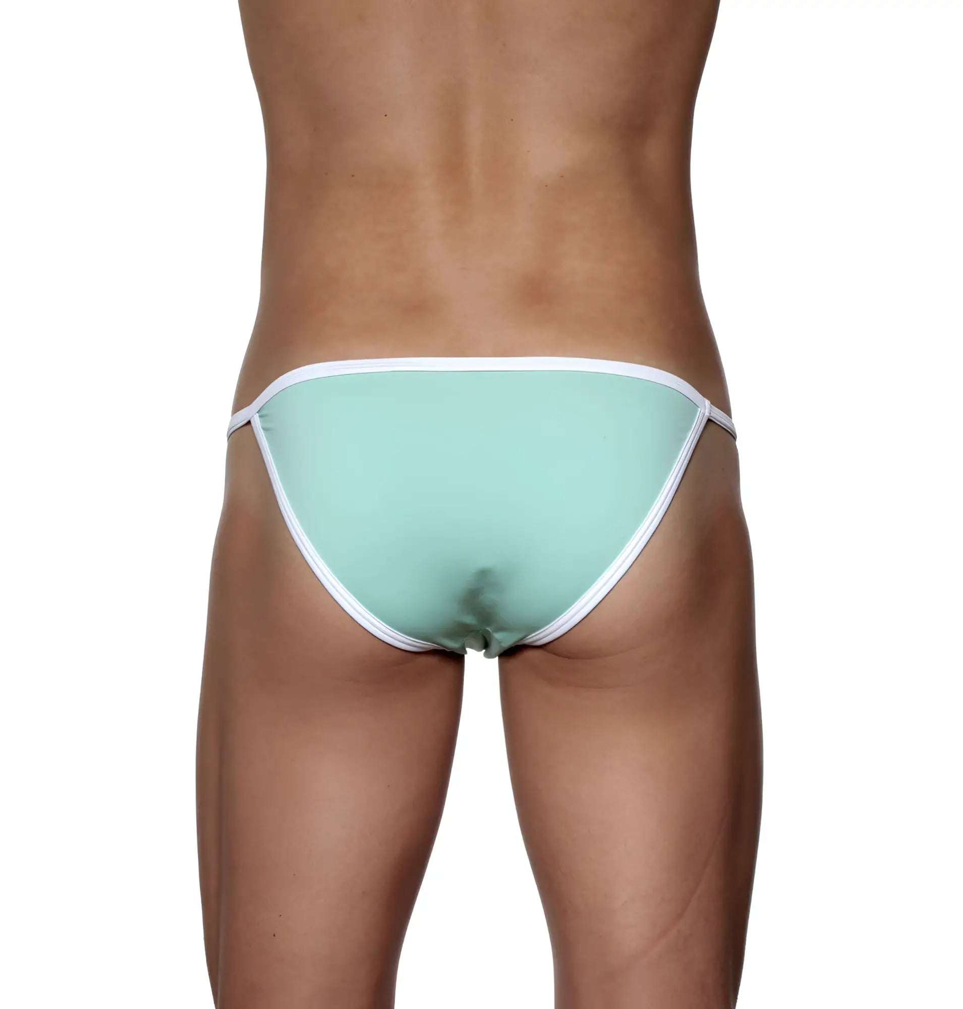 Mint green thong bikini with white trim groovin accent string bikini st0414 showing front view