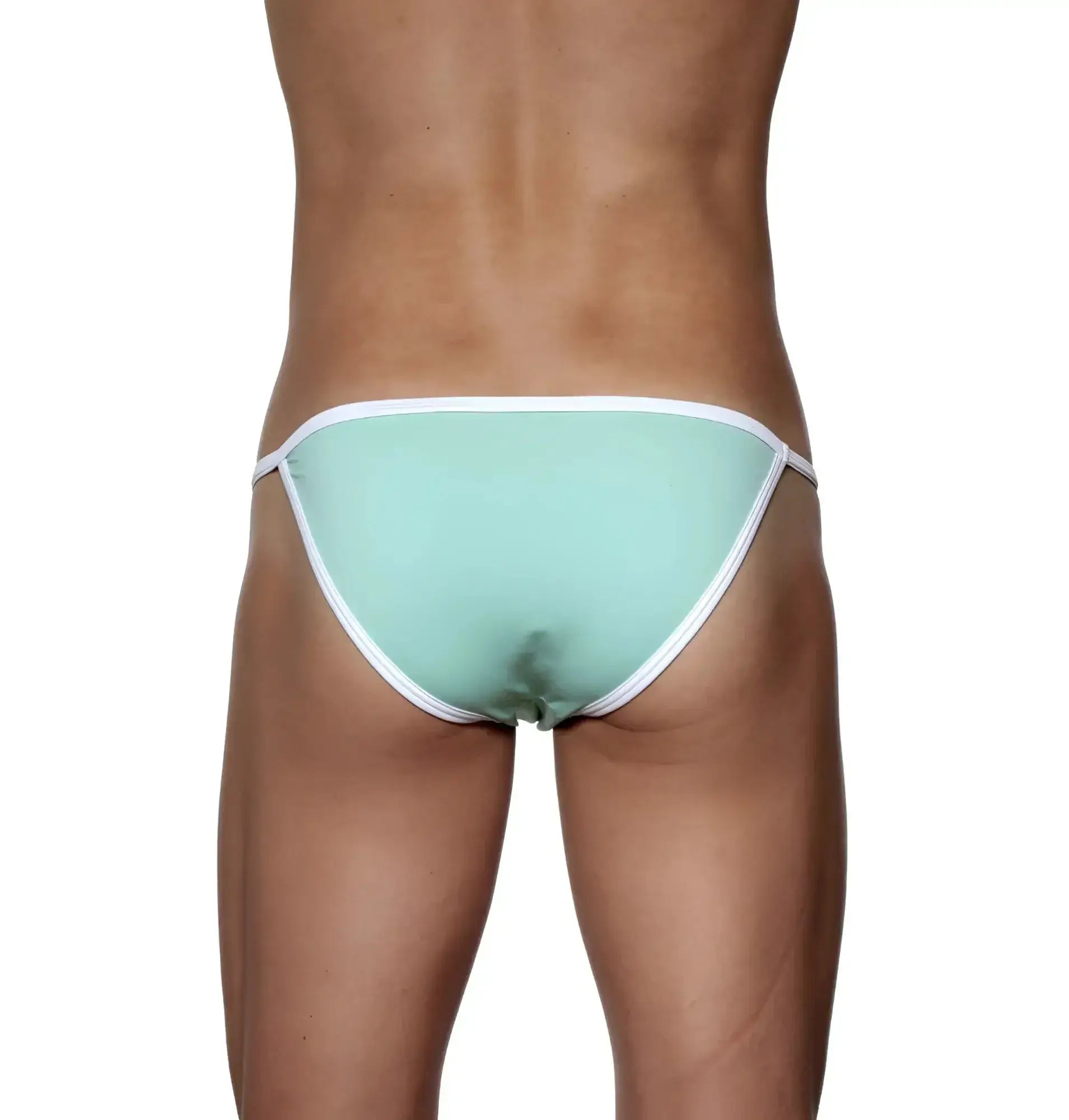 Mint green thong bikini with white trim groovin accent string bikini st0414 showing front view
