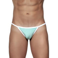 Mint green thong bikini with white trim and blue brand tag from groovin accent string bikini st0414 collection