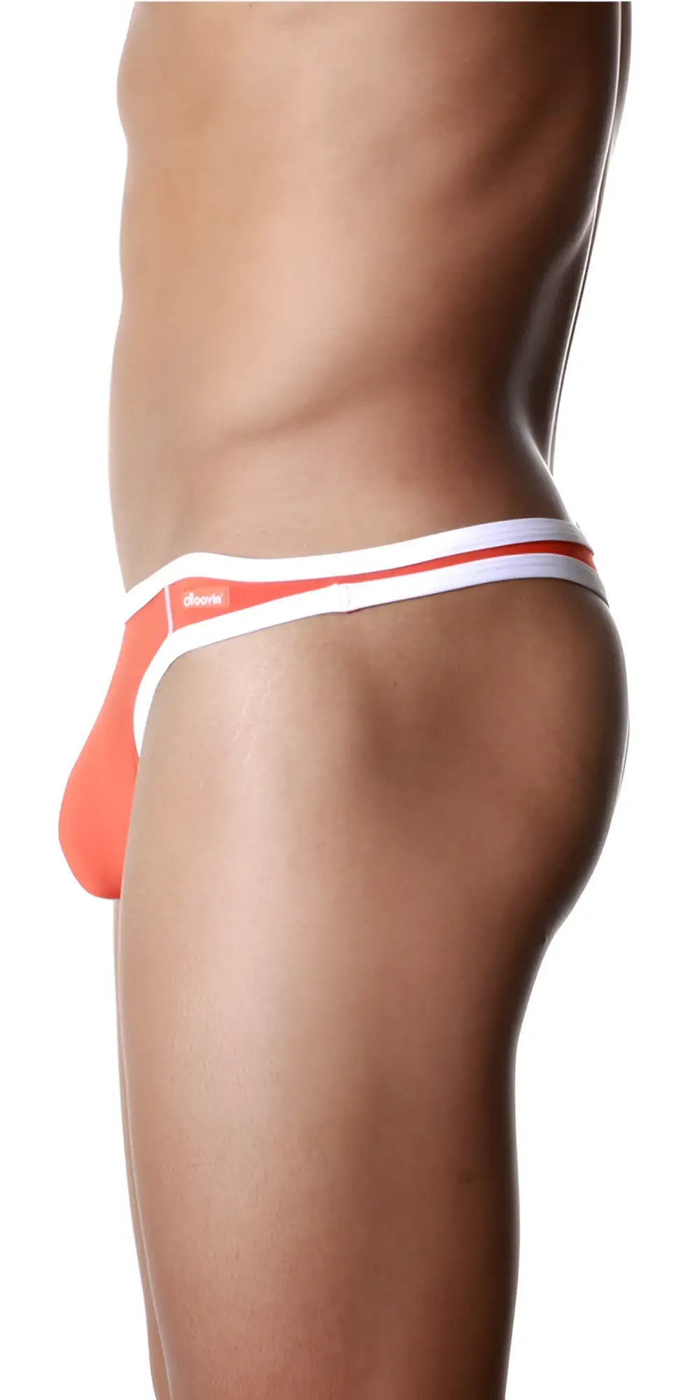 Orange and white groovin underwear accent thong with sleek minimalist design shown from the back side