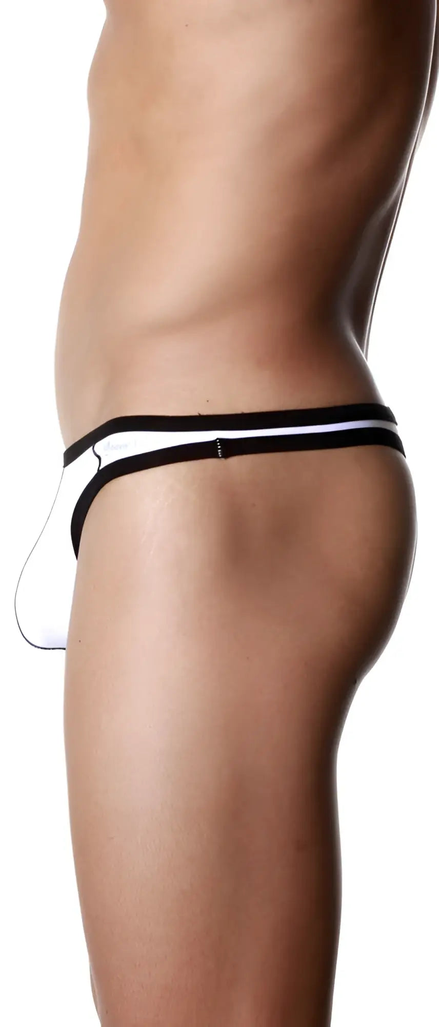 White groovin underwear accent thong with black trim and a small logo on the side in lightweight fabric
