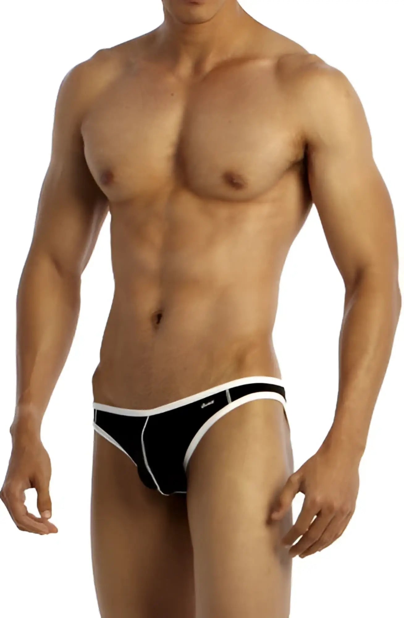 Black and white groovin underwear accent v-cut bikini briefs with sleek contoured design for athletic use