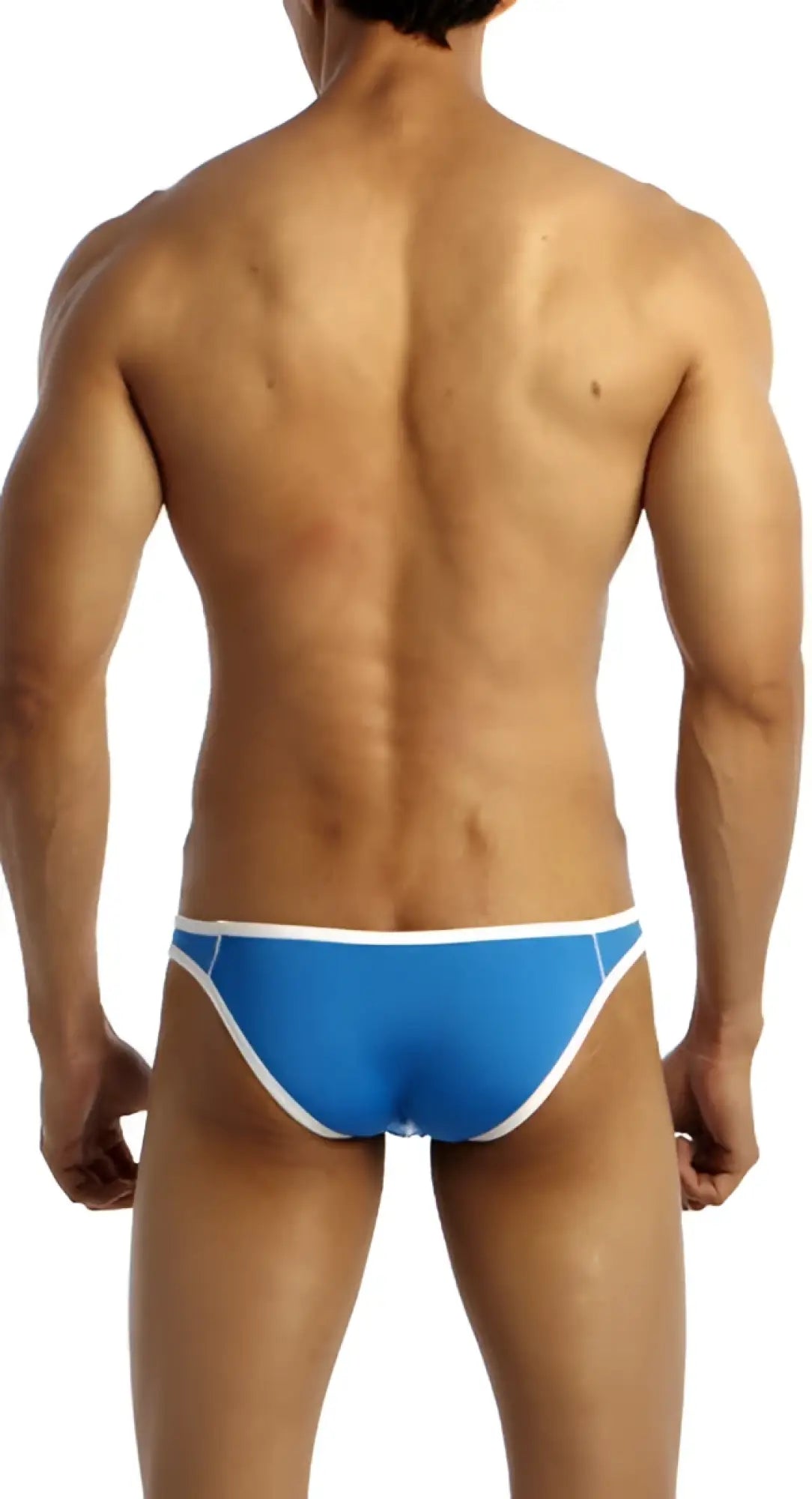 Blue groovin underwear accent v cut bikini swim trunks with white trim suitable for beachwear