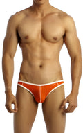 Orange and white groovin underwear accent v-cut bikini athletic briefs with sleek form-fitting design