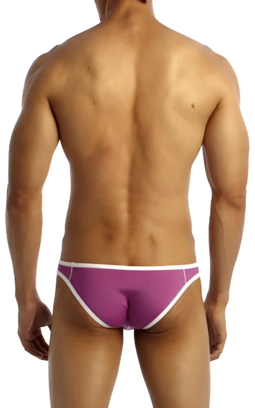 Purple and white groovin underwear accent v-cut bikini briefs with sleek contoured design for comfortable wear