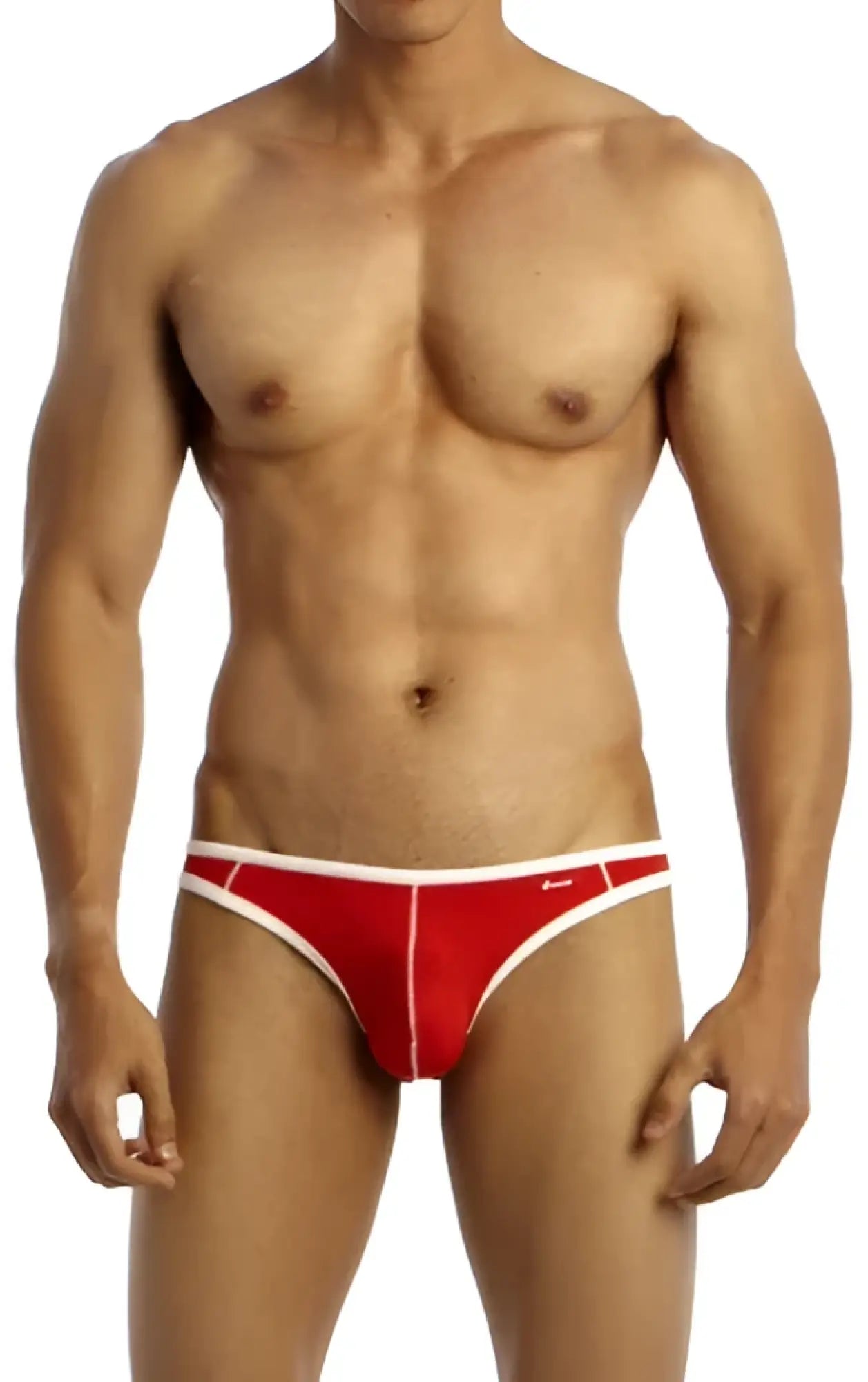 Red and white groovin underwear accent v cut bikini briefs with sleek form fitting athletic design
