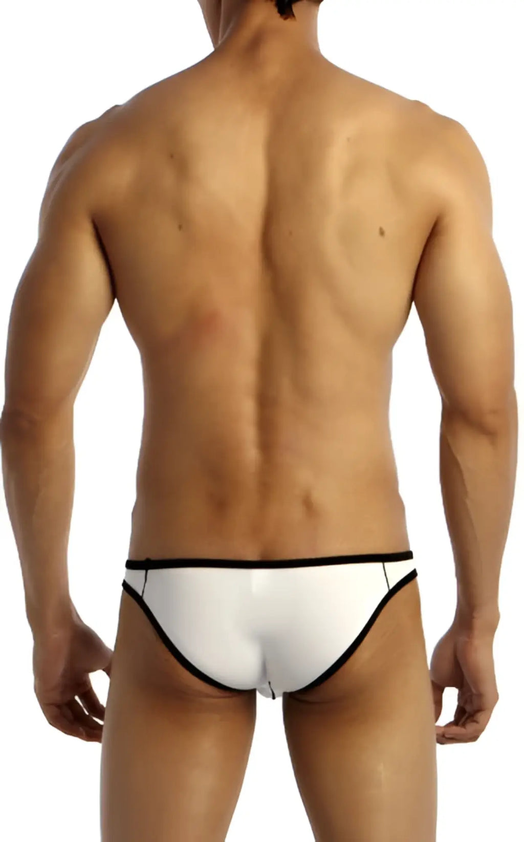 White briefs with black trim groovin underwear accent v cut bikini in white front view