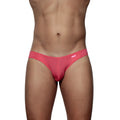 Bright pink sheer mesh groovin underwear athletic v cut bikini briefs with snug fit and brand tag on waistband