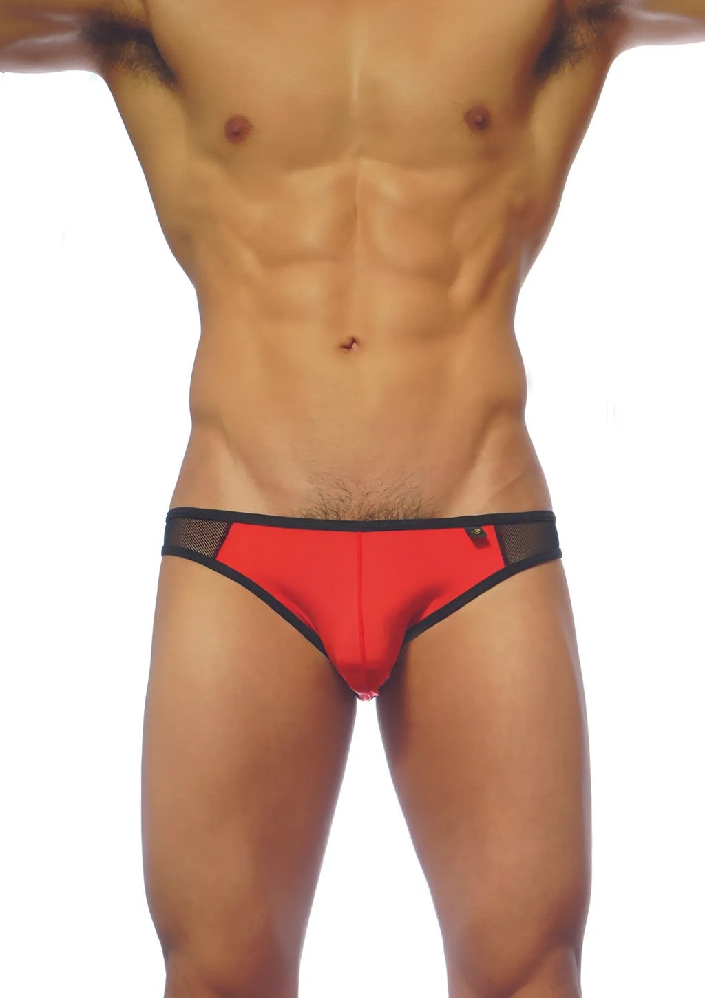 Red and black groovin underwear athletic v cut mesh brief featuring breathable mesh trim for men