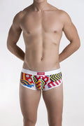 Groovin’ underwear pop art cup boxer cbp1702 men’s briefs with vibrant multicolored geometric pattern and white waistband