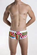 Groovin’ underwear pop art cup boxer cbp1702 men’s briefs with vibrant multicolored geometric pattern and white waistband