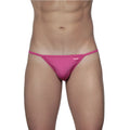 A vibrant pink groovin string bikini fuchsia pink st0116 thong made of smooth fabric with a small brand tag on the waistband