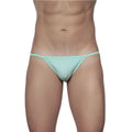 Groovin string bikini mint green thong made of smooth stretchy fabric with subtle brand tag on waistband front view