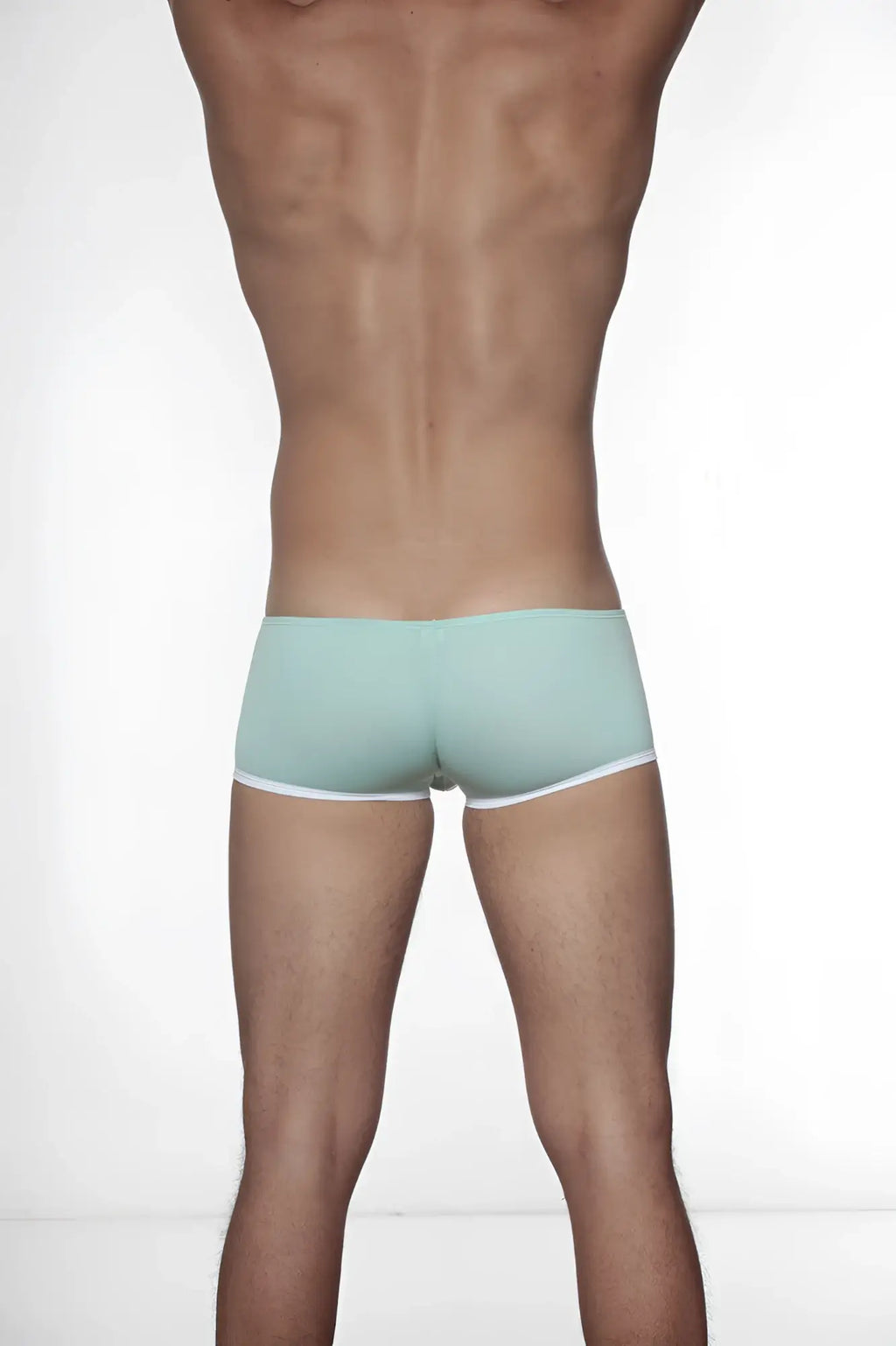 Light blue super extra low cut boxer briefs with white trim from groovin underwear in mint green style cb1614