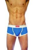 Blue and white groovin underwear ventilated cup boxer with breathable mesh panels for athletic support and comfort