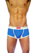 Blue and white groovin underwear ventilated cup boxer with breathable mesh panels for athletic support and comfort