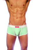 Mint green groovin underwear ventilated cup boxer with white trim mesh panel and phoenix logo waistband
