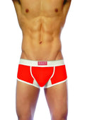 Red and white groovin underwear ventilated cup boxer with mesh panel design for breathable comfort