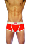 Red and white groovin underwear ventilated cup boxer with mesh panel design for breathable comfort