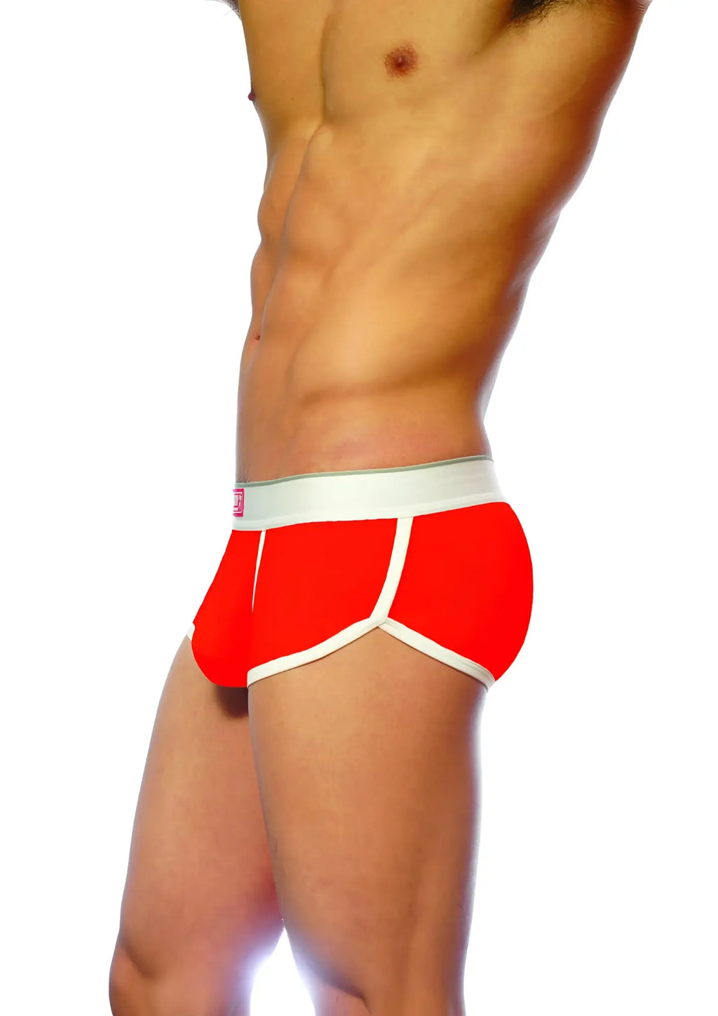 Red briefs groovin underwear ventilated cup boxer with white trim and waistband for breathability and comfort