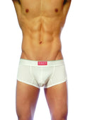 White men’s briefs with mesh paneling and a red label groovin underwear ventilated cup boxer white cb1601