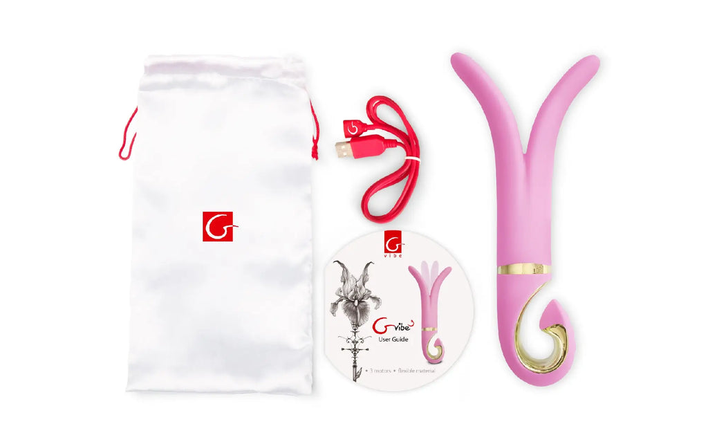 Gvibe Gvibe 3 Candy Pink adult toy in pink with gold accents featuring a curved ergonomic design