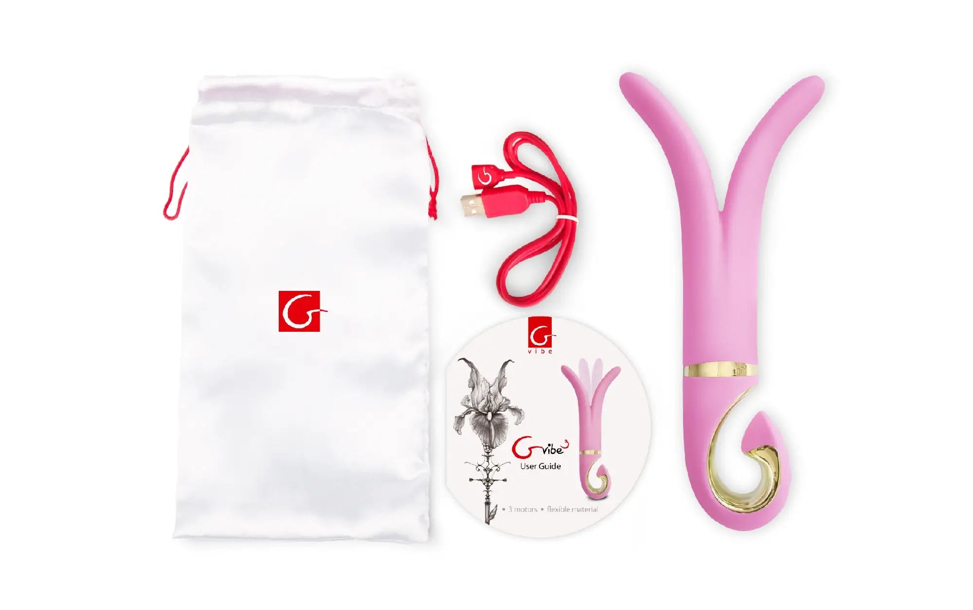 Gvibe Gvibe 3 Candy Pink adult toy in pink with gold accents featuring a curved ergonomic design