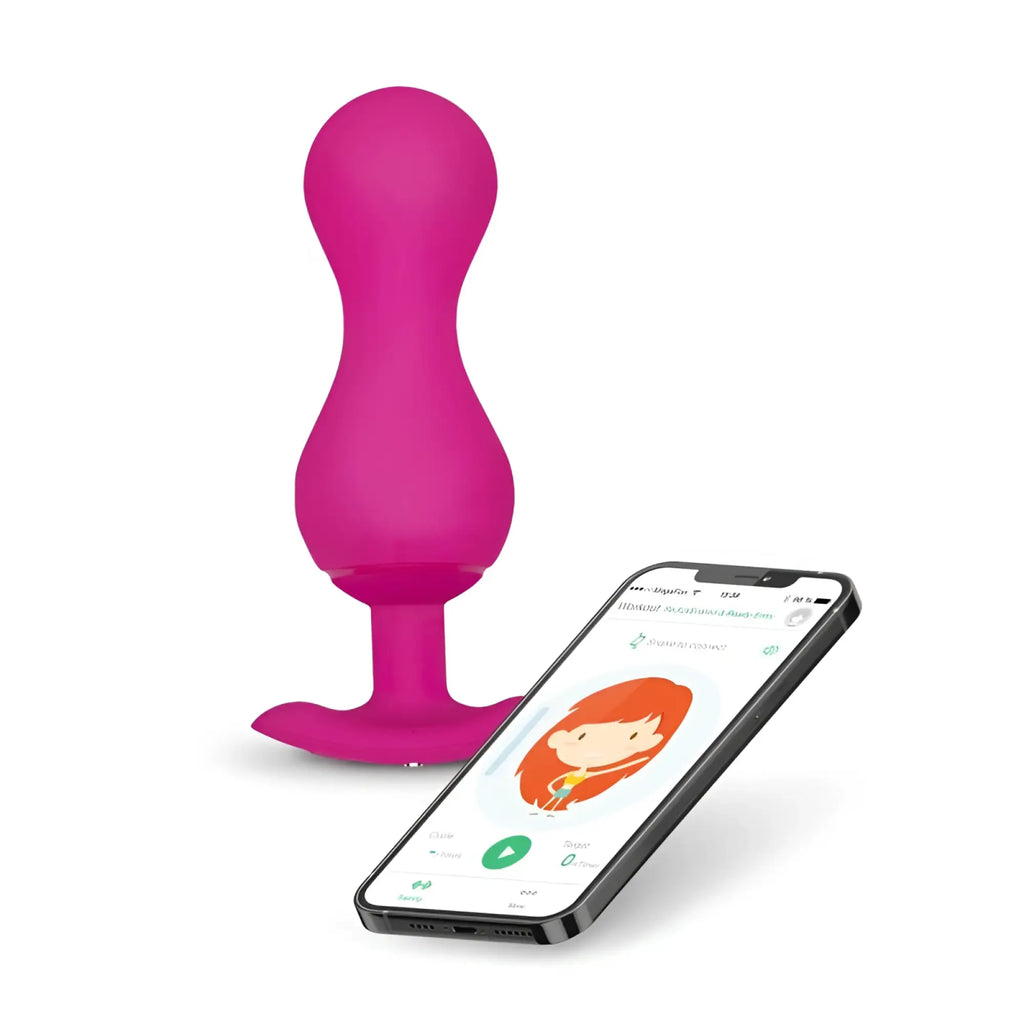 Vibrant pink silicone anal plug gvibe gvibe gballs 3 app with flat base and rounded top compatible with smartphone apps