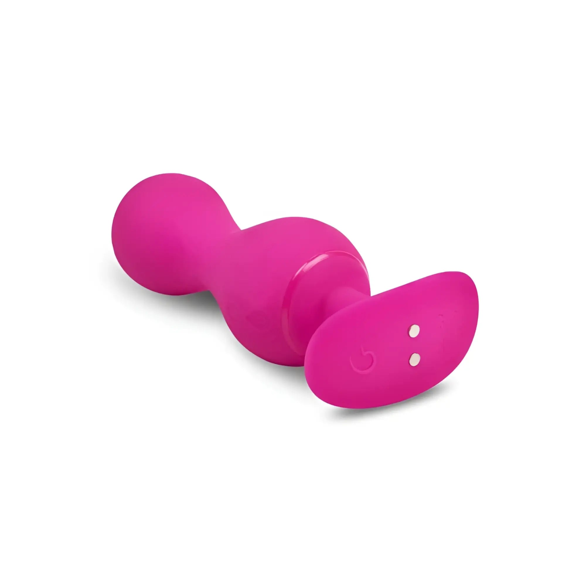 Vibrant pink silicone gvibe gvibe gballs 3 app butt plug with smooth rounded design and two small white dots on base