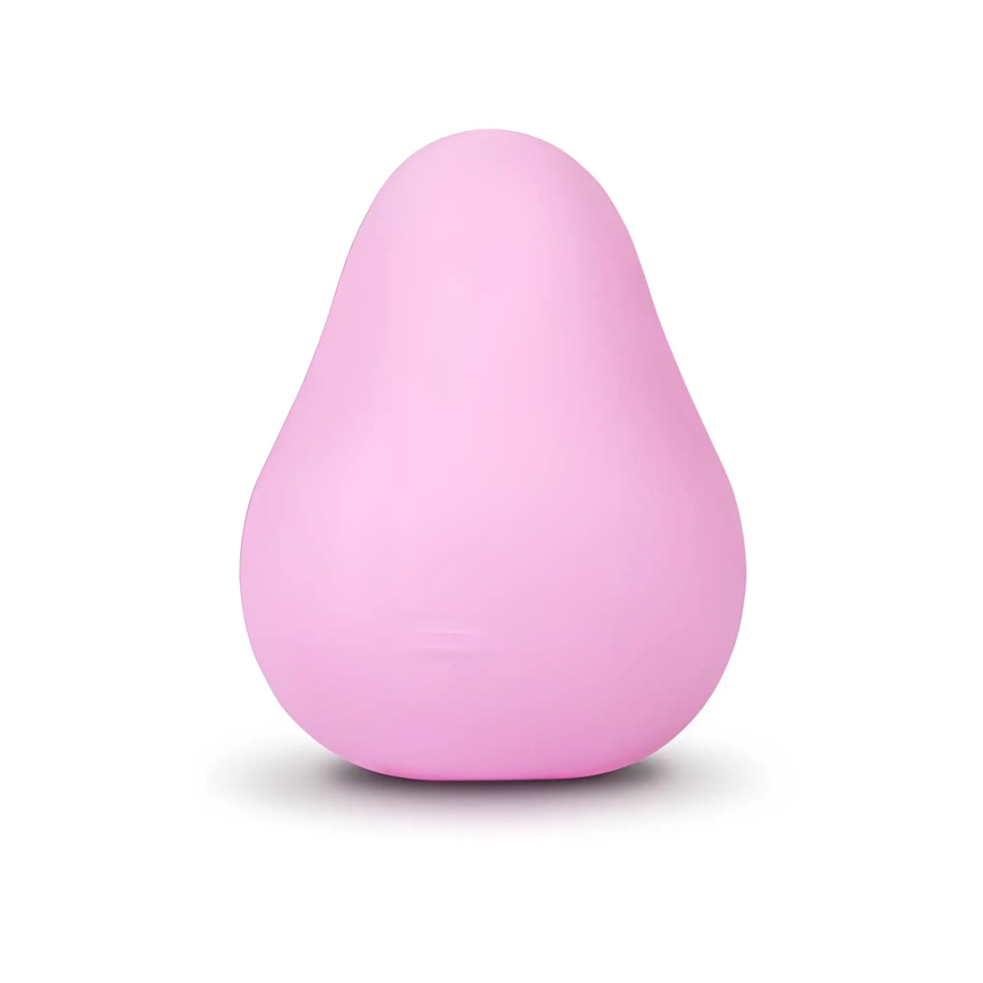 A smooth matte pink pear-shaped silicone gvibe gegg masturbator designed for personal pleasure use