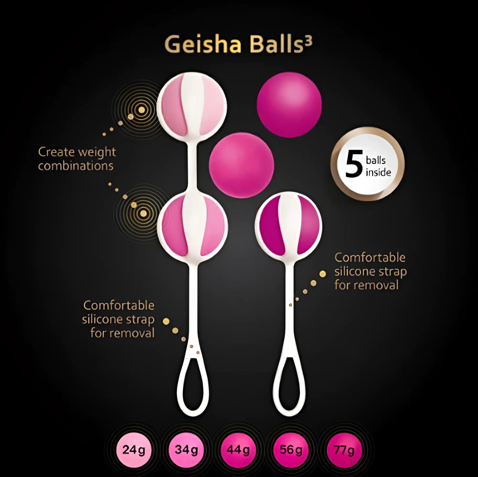 Gvibe Geisha Balls 3 sugar pink pink and white silicone geisha balls with adjustable weight for intimate use