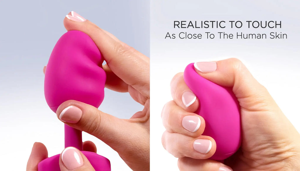 Vibrant pink silicone anal plug with smooth realistic skin texture designed for comfortable intimate use by Gvibe Gplug Large Bioskin Sweet Raspberry