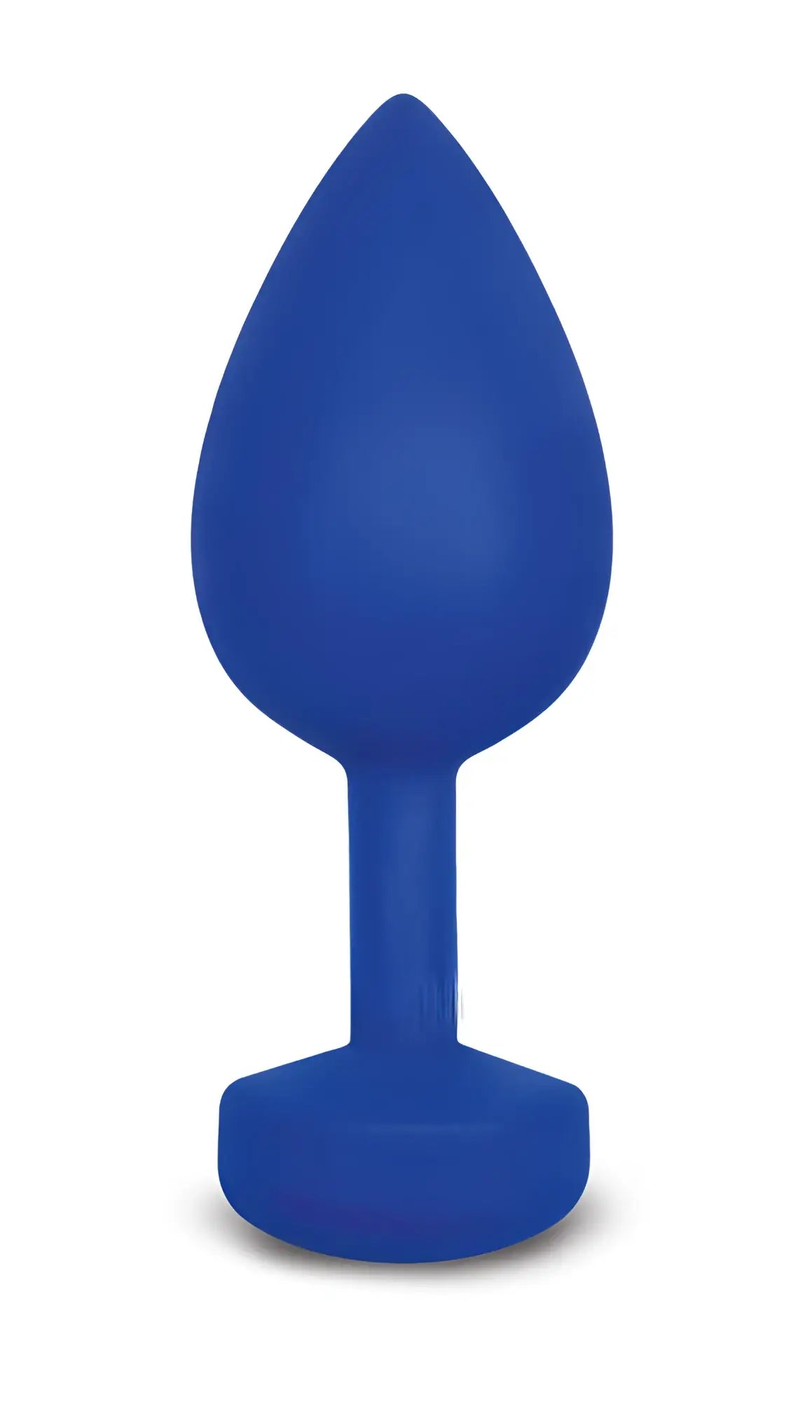 Solid blue silicone butt plug with teardrop-shaped head and rounded base from gvibe gplug large navy blue collection