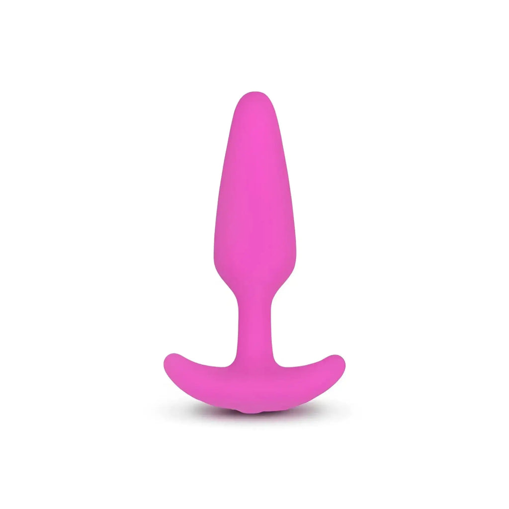 Gvibe Gplug XS sunny raspberry vibrant pink silicone butt plug with smooth tapered design and curved base for secure use