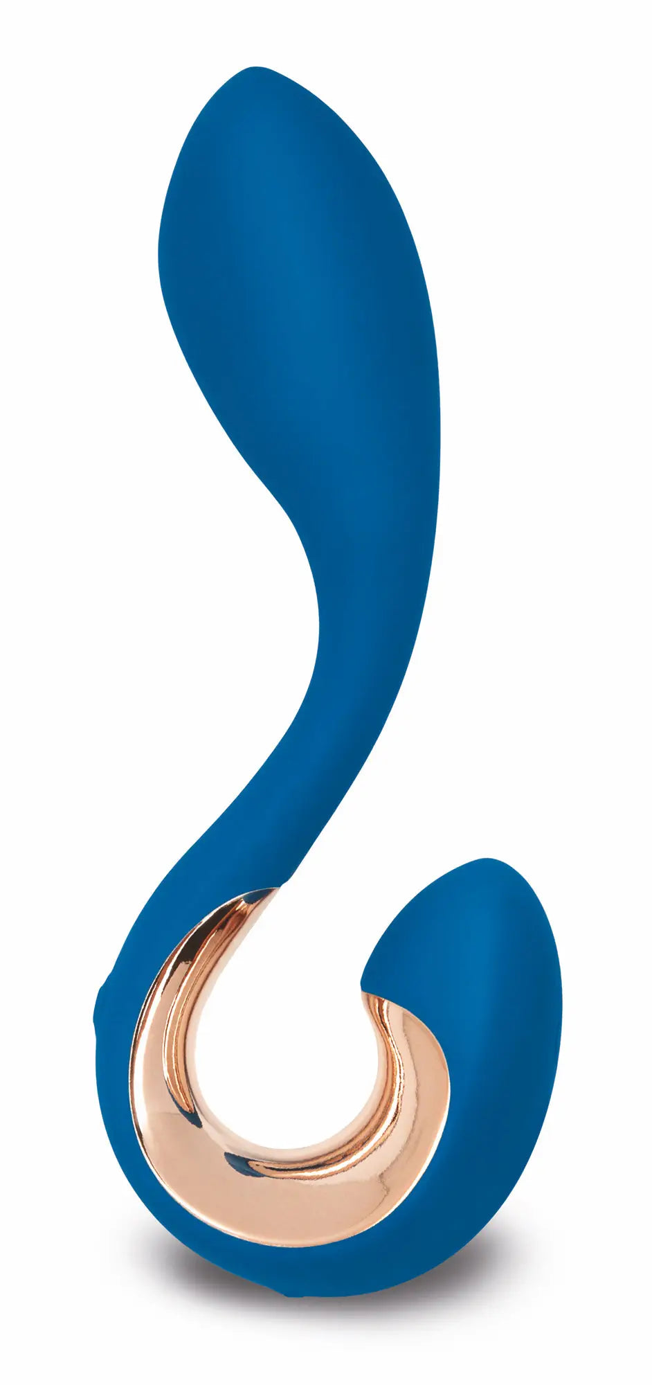 Blue silicone gvibe gpop2 indigo blue toy with rose gold metallic accent designed for personal use