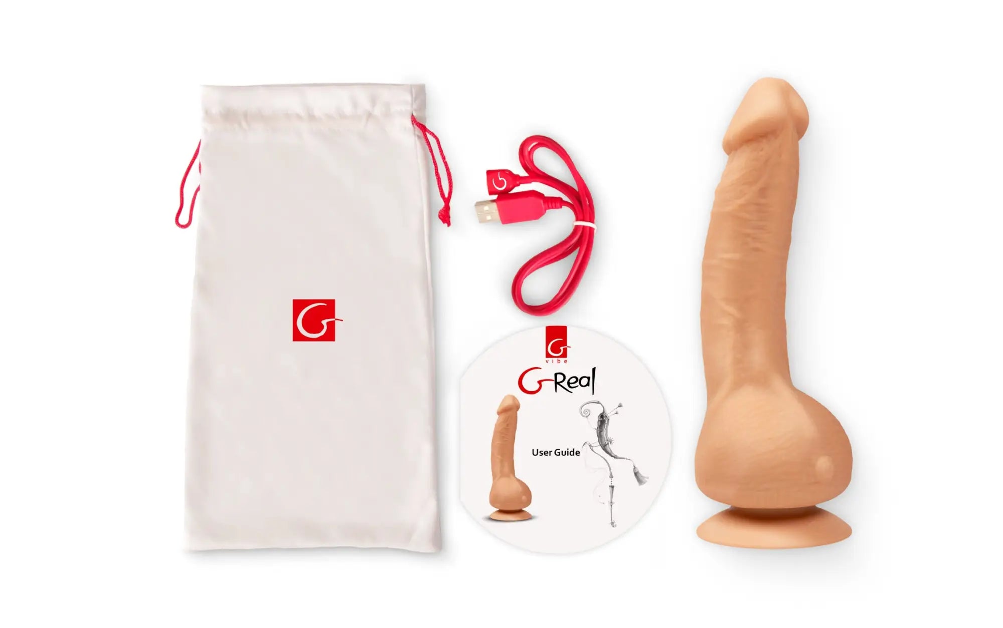 Beige silicone gvibe greal vibratory dildo with suction cup base for stability and hands free use
