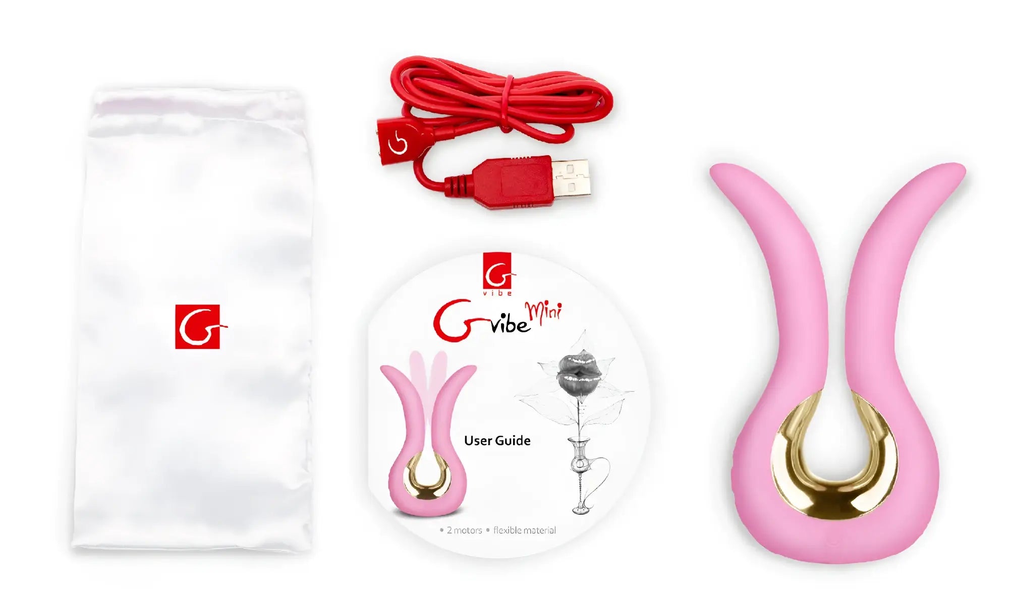 Pink Gvibe Gvibe MINI Candy Pink vibrator with gold accents made of flexible material for personal use