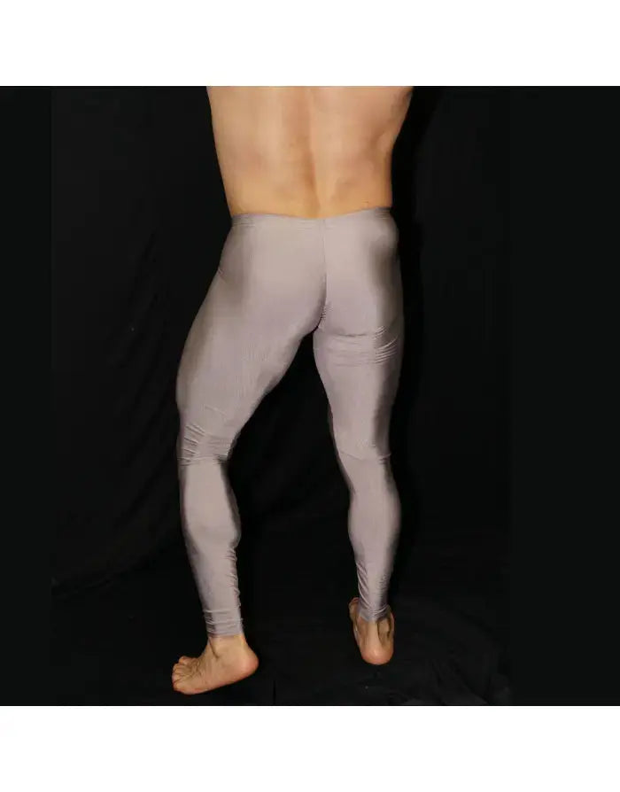 Men's caramel gym tights by Arroyman featuring a fitted design and smooth fabric shown from the back.