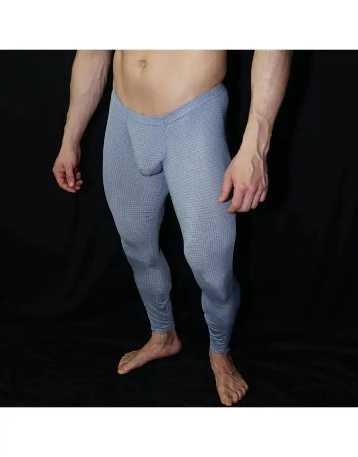 Light blue gym tights by Arroyman featuring a fitted design and textured pattern shown on a male model.
