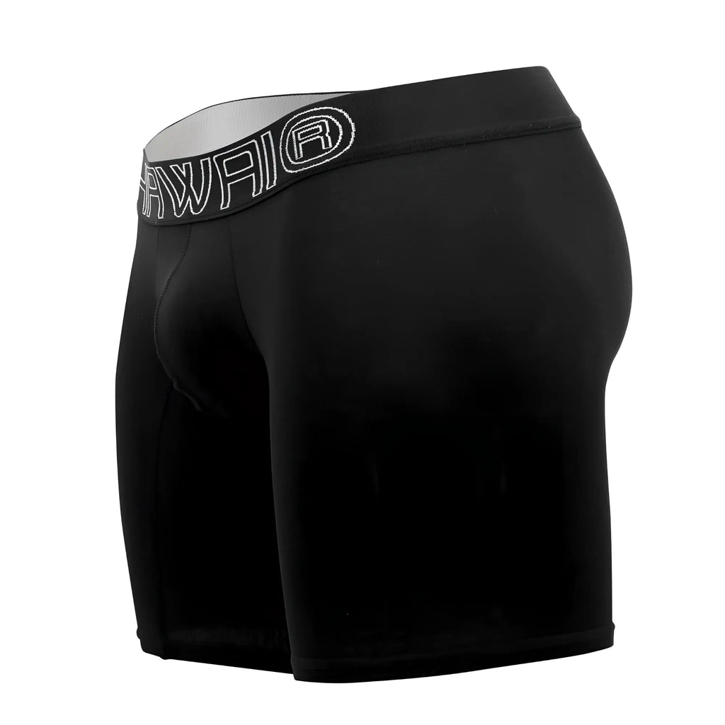 Black hawa 41903 solid athletic boxer briefs with gray hawaiq logo waistband for comfortable support