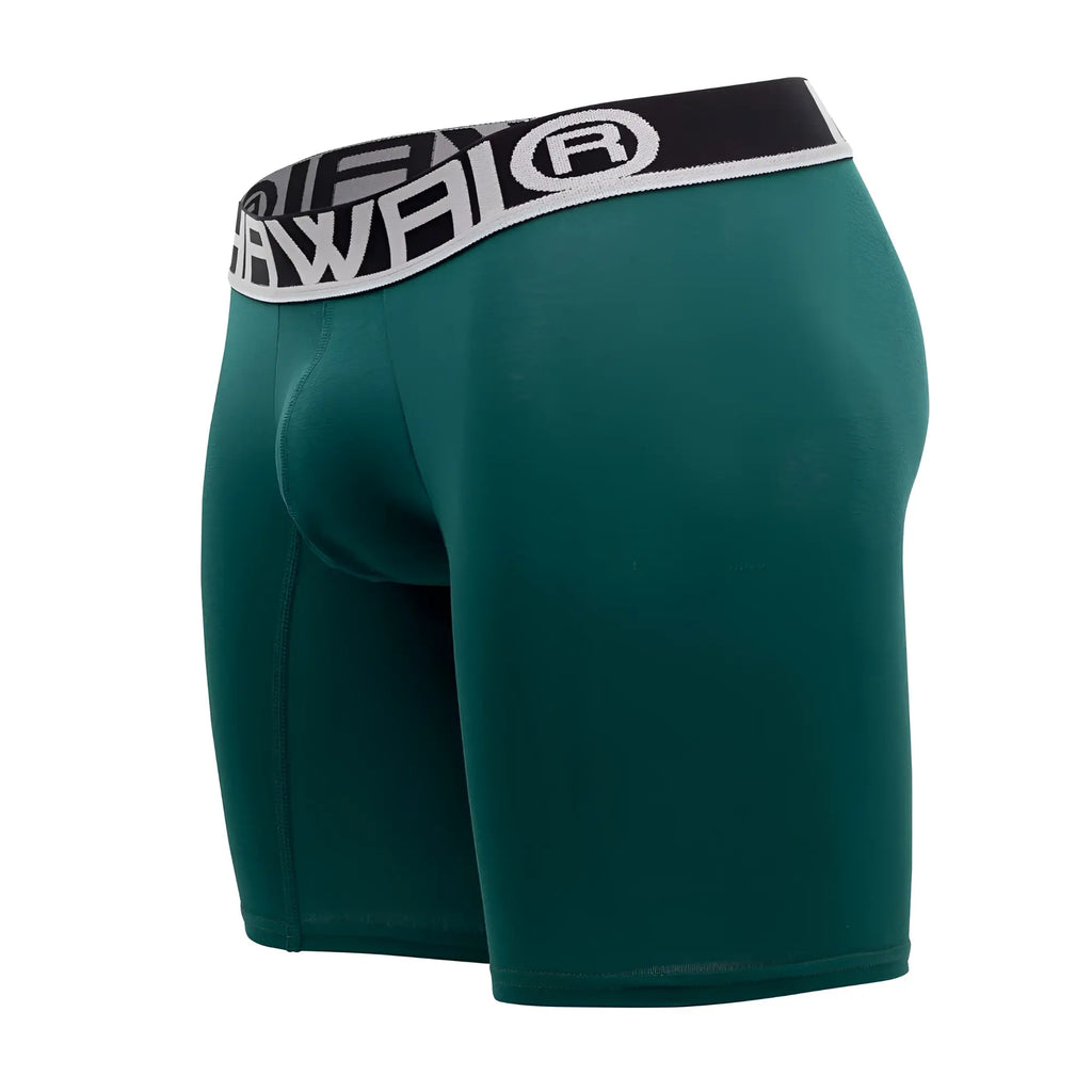 Dark green hawai 41903 solid athletic boxer briefs with black and white elastic waistband featuring hawai logo