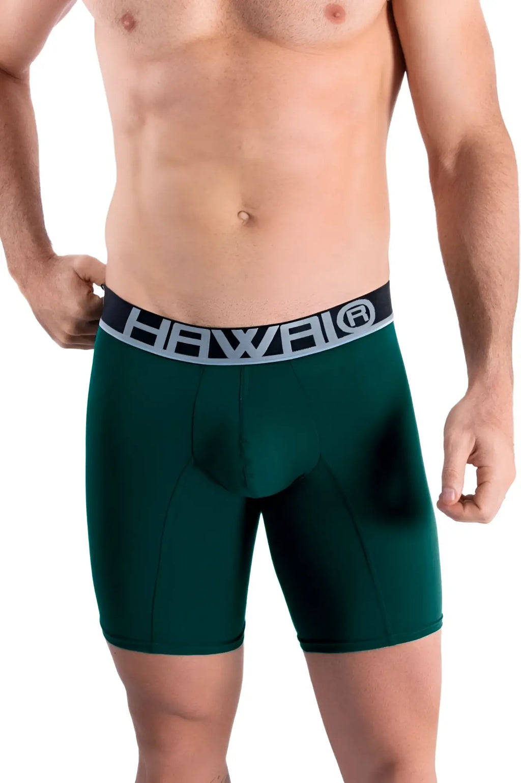 Dark green hawai 41903 solid athletic boxer briefs with black and white elastic waistband for comfortable support