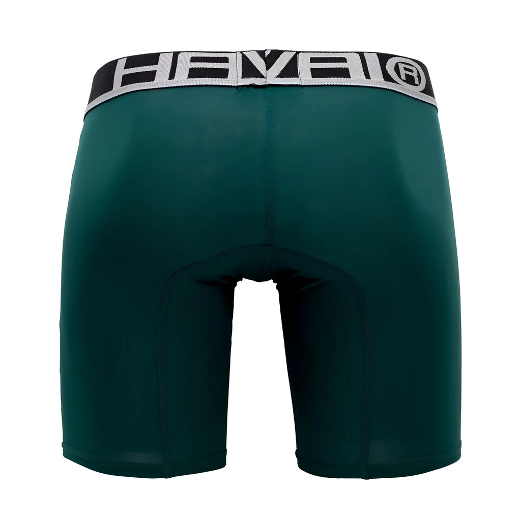 Dark green men’s boxer briefs with black and gray hevei waistband in the hawai 41903 solid athletic style