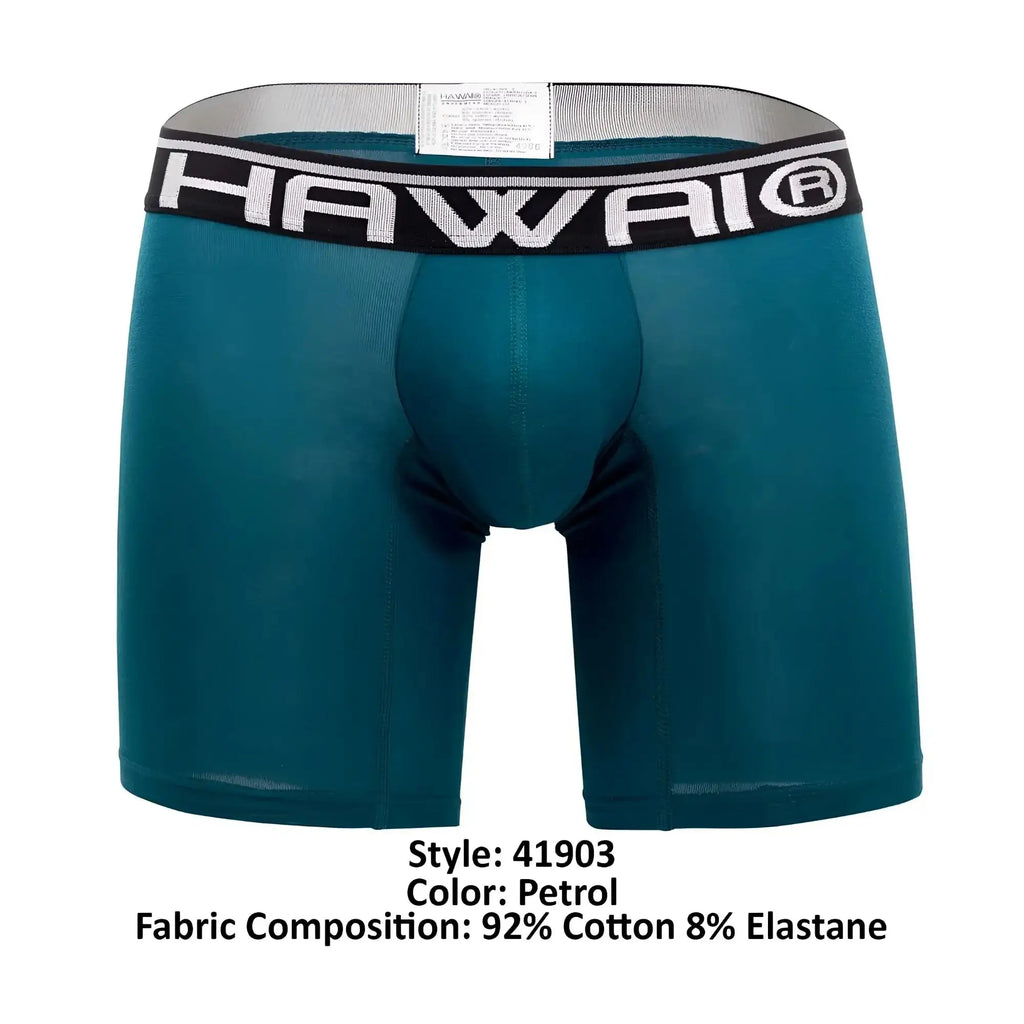 Teal hawai 41903 solid athletic boxer briefs with black waistband white lettering and subtle ribbed texture