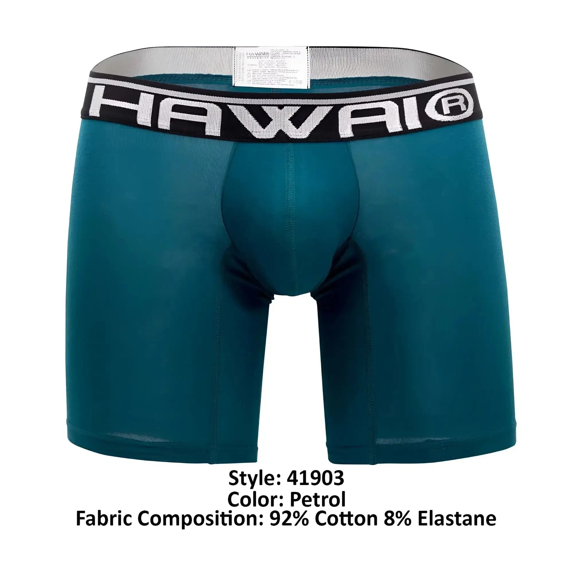Teal hawai 41903 solid athletic boxer briefs with black waistband white lettering and subtle ribbed texture