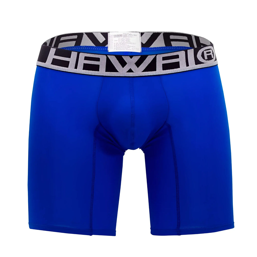Royal blue hewel hawai 41903 solid athletic men’s boxer briefs with black gray patterned waistband front view