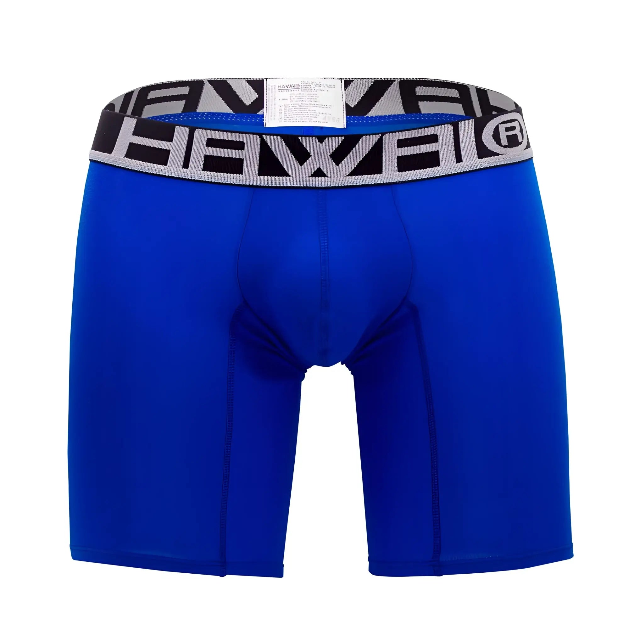 Royal blue hewel hawai 41903 solid athletic men’s boxer briefs with black gray patterned waistband front view