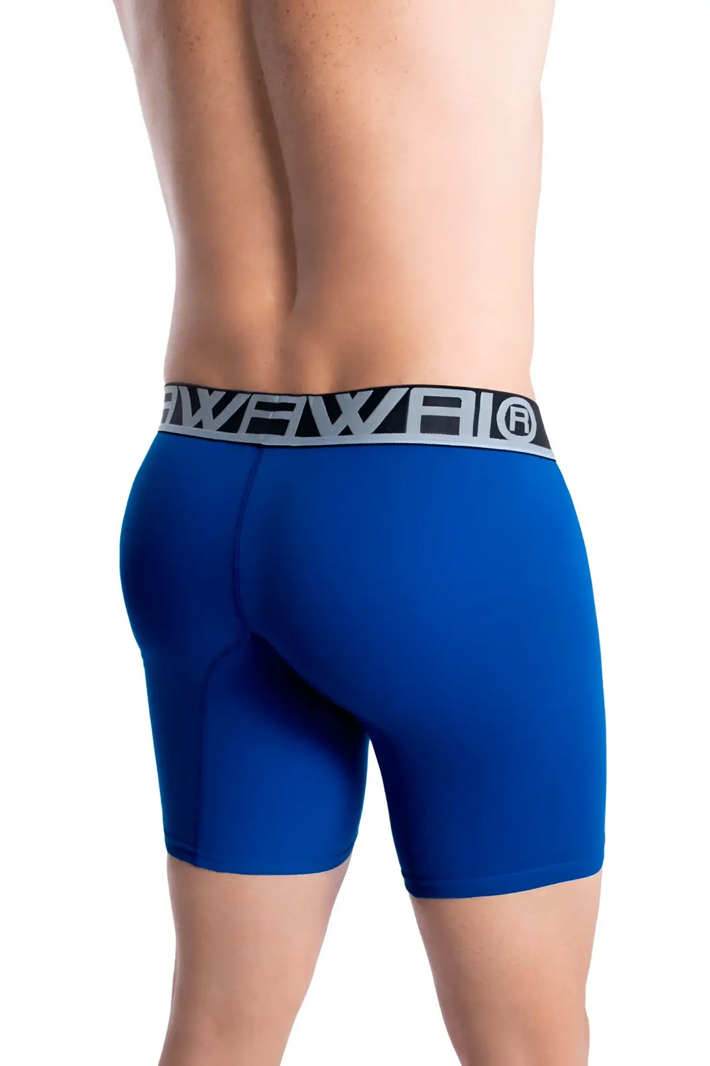 Blue hawai 41903 solid athletic boxer briefs with black and gray rave logo waistband for men